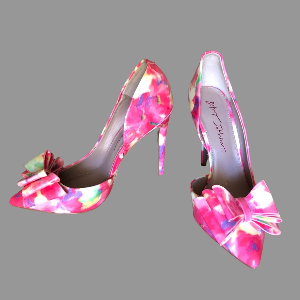 🌹🌸 RARE FINISH D’Orsay Pumps Abstract Floral by Betsey Johnson - Picture 8 of 12